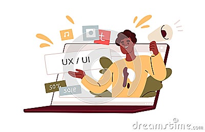 UX UI design development, creative online course. Internet education for web-designers, website developers. E-learning Vector Illustration