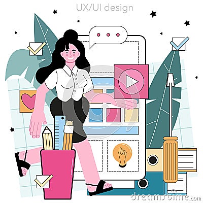 UX and UI designer. App or website interface development. User interface Vector Illustration