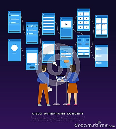 UX UI Flowchart. Mock-ups mobile application concept flat desig Vector Illustration