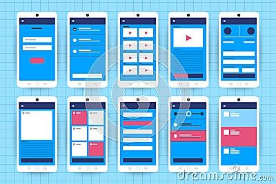 UX UI Flowchart. Mock-ups mobile application concept flat desig Cartoon Illustration