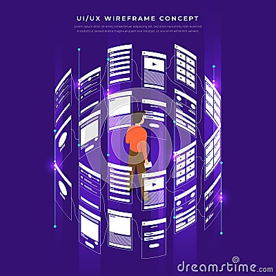 UX UI Flowchart. Mock-ups mobile application concept isometric Vector Illustration