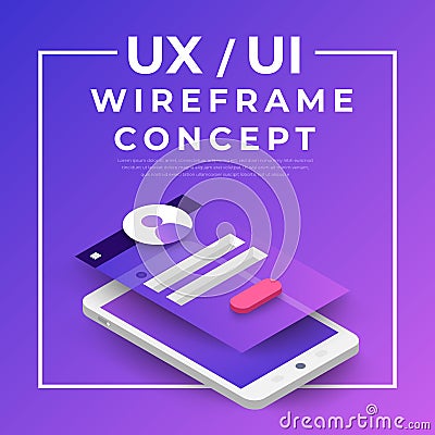 UX UI Flowchart. Mock-ups mobile application concept isometric Vector Illustration
