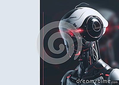 UX UI Web-Design Banner with Black Cyber Robot Portrait on Dark Background with Place For Text Stock Photo