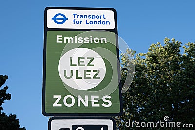 UXBRIDGE, LONDON, ENGLAND - 12 July 2023: Newly-installed ULEZ signage in Uxbridge Editorial Stock Photo