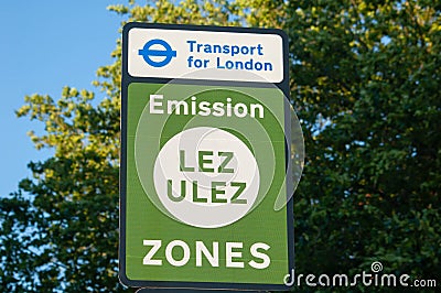 UXBRIDGE, LONDON, ENGLAND - 12 July 2023: Newly-installed ULEZ signage in Uxbridge Editorial Stock Photo