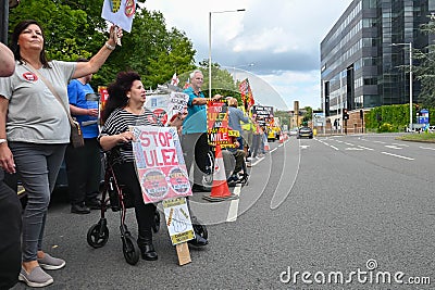 UXBRIDGE, LONDON - 9 July 2023: People protesting against ULEZ expansion Editorial Stock Photo