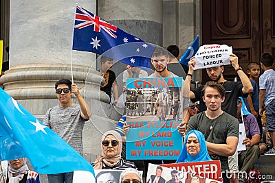 Uyghur Australian protesting outside of the South Australia Parliament House Editorial Stock Photo