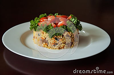 Uzbek plov on plate Stock Photo