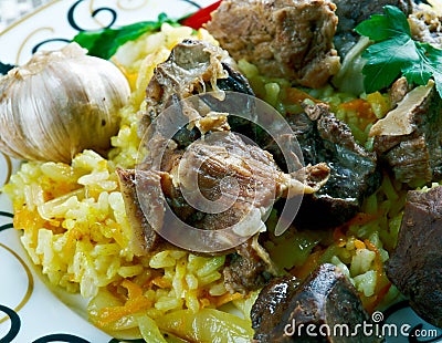 Uzbek rice dish with lamb Stock Photo