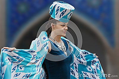 Uzbek woman in national costumes, Bukhara, Uzbekistan Editorial Stock Photo