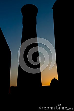 Historical architecture in Uzbekistan city of Samarkand and Bukhara night scene Stock Photo