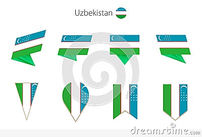 Uzbekistan national flag collection, eight versions of Uzbekistan vector flags Vector Illustration