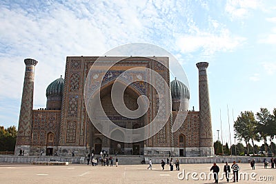 Uzbekistan Samarkand Veiw at Registan and Ulugh Beg and Tilya-Kori Madrasahs Editorial Stock Photo