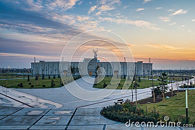 UZBEKISTAN, TASHKENT - JANUARY 4, 2023: The territory of the park New Uzbekistan with Monument of Independence in the Editorial Stock Photo