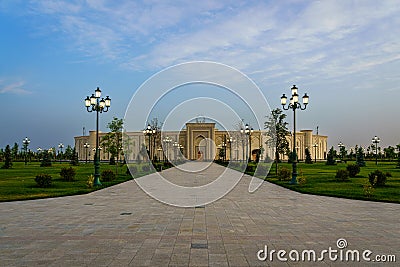 UZBEKISTAN, TASHKENT - MAY 25, 2023: The territory of the park New Uzbekistan with Monument of Independence in the form Stock Photo