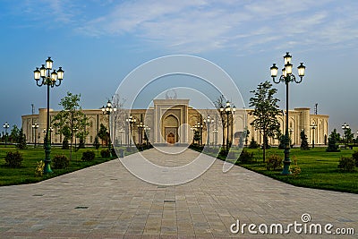 UZBEKISTAN, TASHKENT - MAY 25, 2023: The territory of the park New Uzbekistan with Monument of Independence in the form Stock Photo