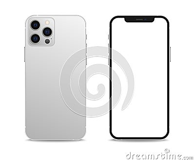 UZBEKISTAN, TASHKENT - NOVEMBER 7, 2020: Grey iphone 12 pro mockup, Smartphone mock up with white screen, iphone vector, device Vector Illustration