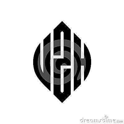 UZH circle letter logo design with circle and ellipse shape. UZH ellipse letters with typographic style. The three initials form a Vector Illustration