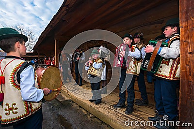 Group of kids singing hutsul carols Editorial Stock Photo