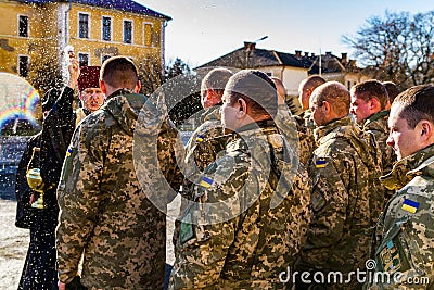 Solemn meeting of troops from the ATO zone in Uzhgorod Editorial Stock Photo