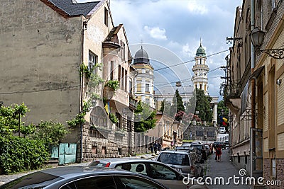 Uzhhorod, Ukraine - May 30, 2023: Dukhnovycha street in Uzhgorod, Ukraine Editorial Stock Photo