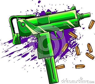 army uzi weapon with bullets ad blood Vector Illustration