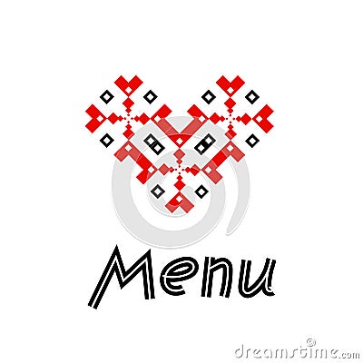 Slavic ornament in the form of heart, inscription, menu Vector Illustration