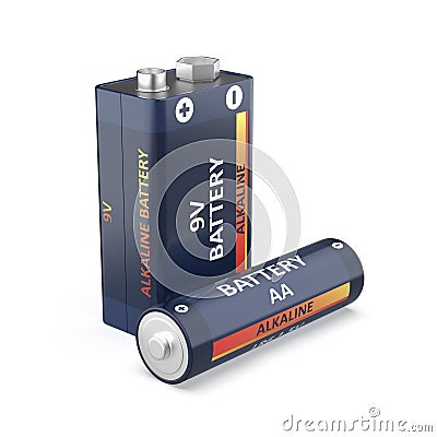 9V and AA size batteries Stock Photo