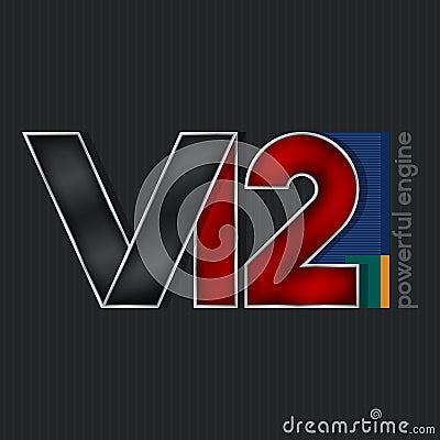 V12, Bright Volumetric Emblem V12 Vector Illustration