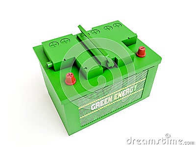 12V car battery with fake Green Energy logo Stock Photo