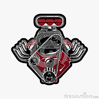 V8 Engine Supercharger Big Block Vector Illustration