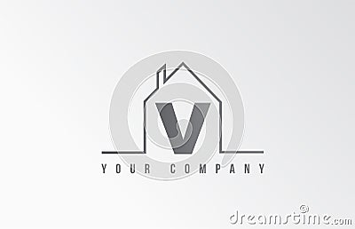 V home alphabet icon logo letter design. House for a real estate company. Business identity with thin line contour Vector Illustration