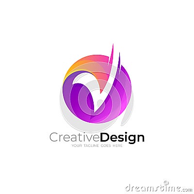 V logo and circle design colorful, globe logos, Vector Illustration