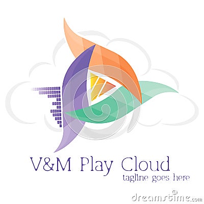 V&M Play Cloud logo. Music player. Stock Photo