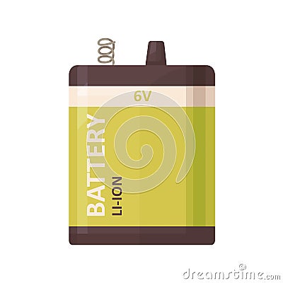 6V power battery pack icon. 6 V energy dry li-ion baterry of rectangle shape. Six volt, voltage lithium source for Vector Illustration