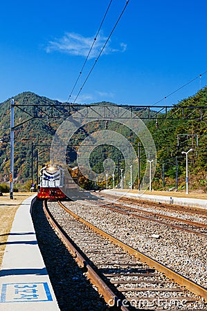 V-Train sightseeing valley route train of Gangwon-do, South Korea Editorial Stock Photo