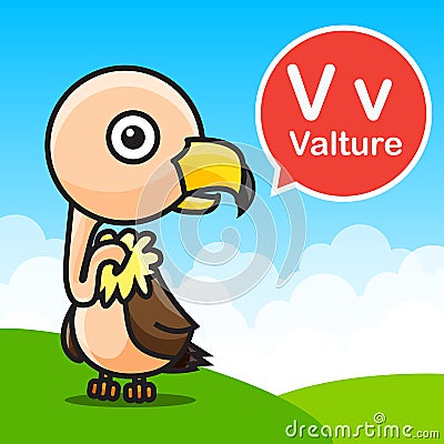 V Valture color cartoon and alphabet for children to learning vector illustration eps10 Vector Illustration