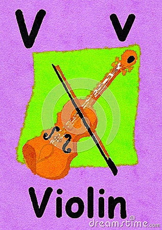 V is for violin. Learn the alphabet and spelling. Stock Photo