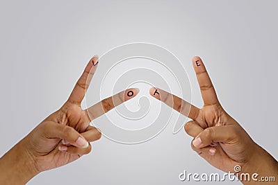 V For Vote Written On Finger Tips Stock Photo