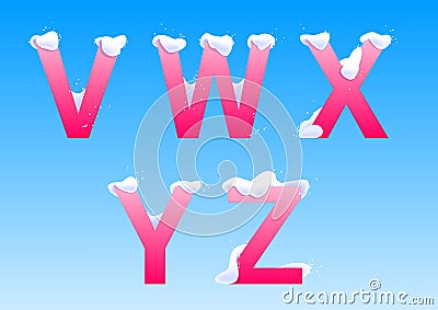 V, W, X, Y, Z letters with snow caps Vector Illustration