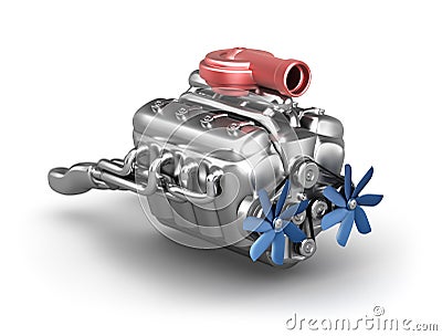 V8 engine with turbocharger over white Stock Photo