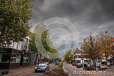VAALS, NETHERLANDS - NOVEMBER 8, 2022: Panorama of Maastrichterlaan, the main street of Vaals, a typical countryside village of Editorial Stock Photo