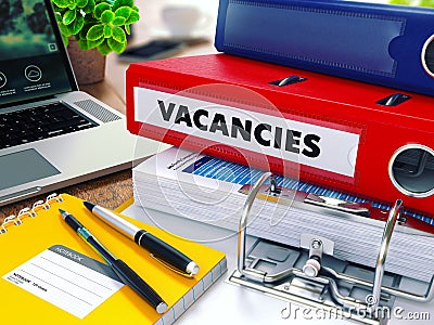 Vacancies on Red Ring Binder. Blurred, Toned Image Stock Photo