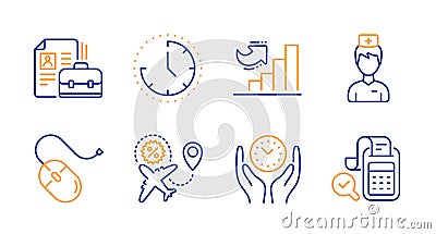 Vacancy, Time and Growth chart icons set. Doctor, Flight sale and Computer mouse signs. Vector Vector Illustration