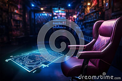 Vacant gaming chair awaits a player in the computer club Stock Photo