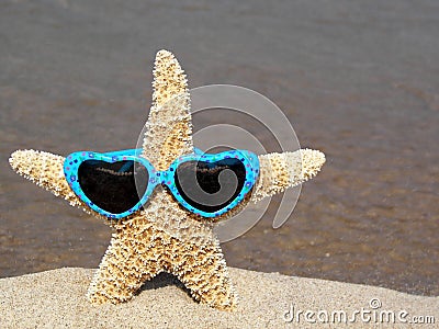 starfish with heart sunglasses Stock Photo