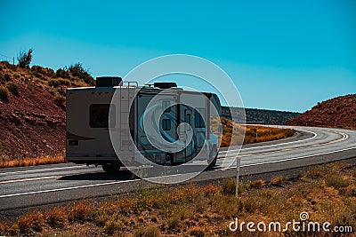 Vacation on the American Road 66. Traveling in Camper Van. Family vacation travel RV, holiday trip vacation. Caravan or Editorial Stock Photo