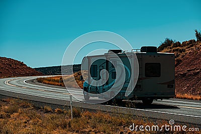 Vacation on the American Road 66. Traveling in Camper Van. Family vacation travel RV, holiday trip vacation. Caravan or Editorial Stock Photo