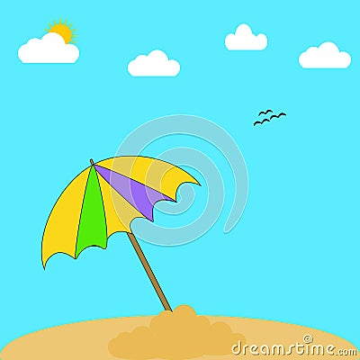A vacation on a beach with palm trees, Ocean, sky and clouds wit Vector Illustration