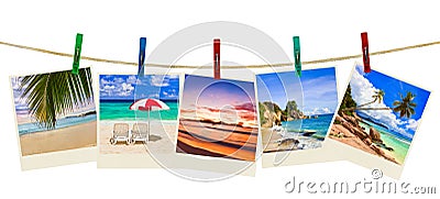 Vacation beach photography on clothespins Stock Photo